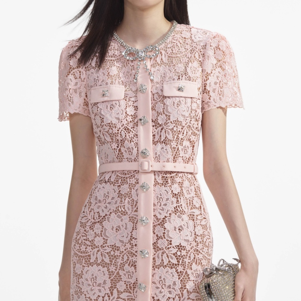 self-portrait Pink Lace Diamante Bow Midi Dress Size: US8 - MSRP $615 - NWT - Picture 4 of 8